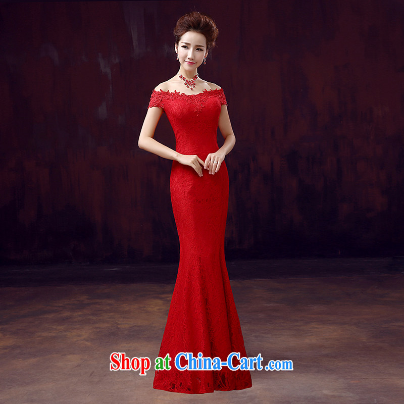 The woman bows dress bridal new 2015 red dress long crowsfoot cultivating a field shoulder with red XXL