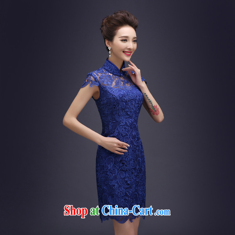 Evening Dress wedding toast serving evening summer 2015 New Field shoulder lace beauty dresses short package and bride toast service banquet dress female blue XXL, 100 Ka-ming, and shopping on the Internet