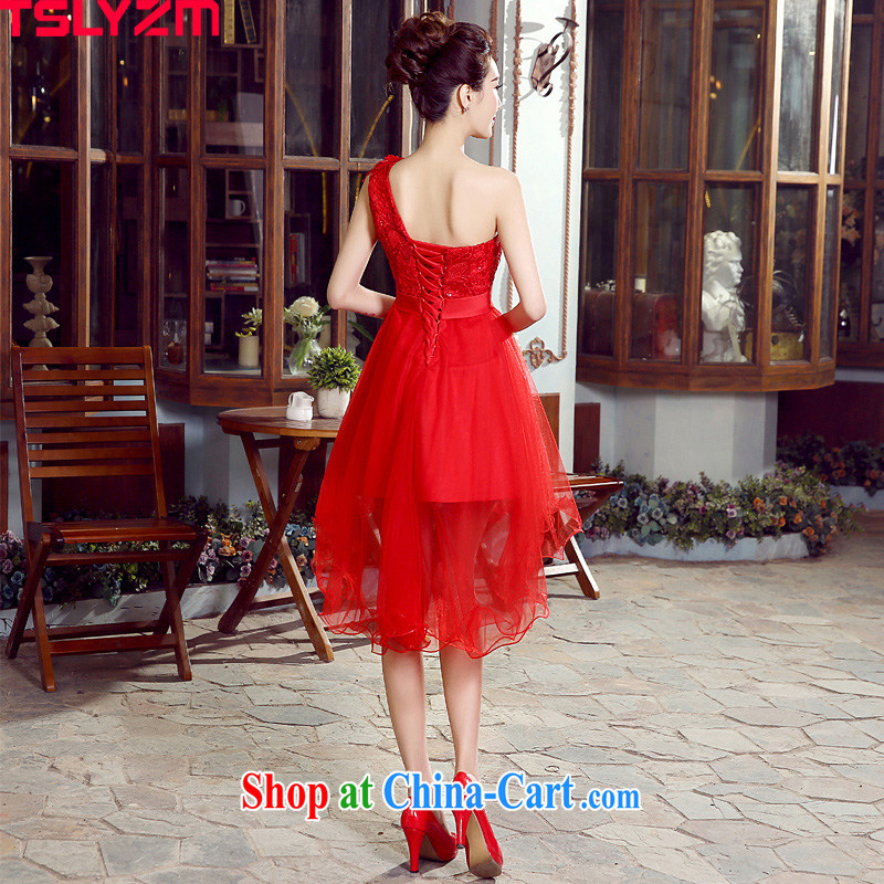Tslyzm bridal toast serving the betrothal wedding dress single shoulder the short, long, floral lace hook flowers 2015 spring and summer New Evening Dress Red Red M, Tslyzm, shopping on the Internet