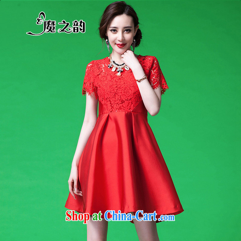 Magic of the summer 2015 new women's clothing lace short dress show bridal toast clothing bridesmaid dresses small short-sleeved dresses 86,365 red XL