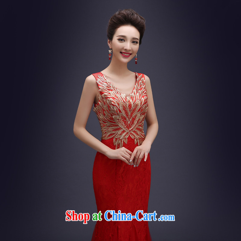 Evening Dress wedding toast clothing Evening Dress 2015 new bride summer crowsfoot long lace beauty bridesmaid service upscale banqueting evening dress female Red M, 100 Ka-ming, and shopping on the Internet