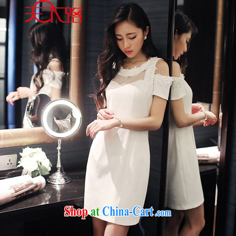 The World Summer 2015 female Korean three-dimensional flowers and feel your shoulders package and short skirts beauty dress dress dress white M, the world, and, shopping on the Internet