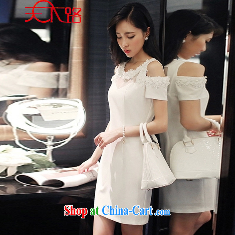 The World Summer 2015 female Korean three-dimensional flowers and feel your shoulders package and short skirts beauty dress dress dress white M, the world, and, shopping on the Internet