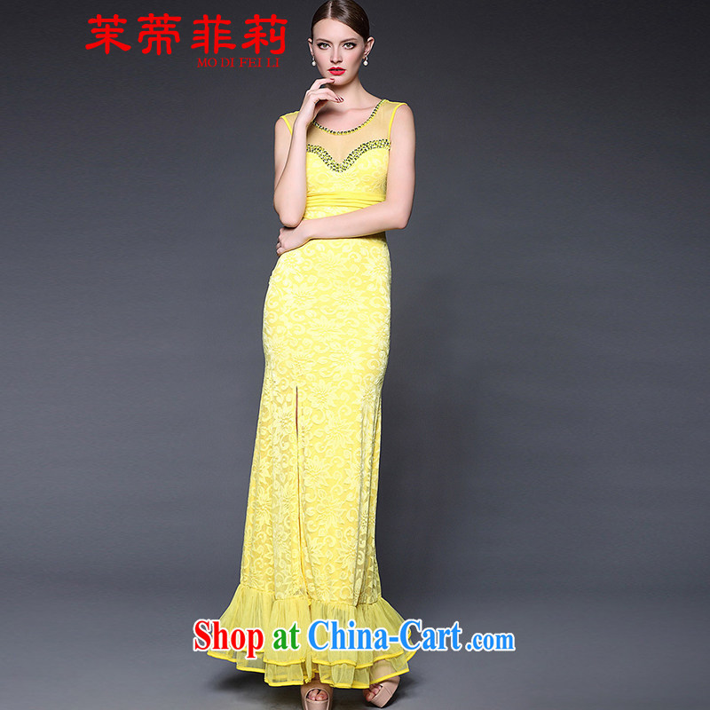 Energy Mr. Philip Li toasting service 2015 European New female summer crowsfoot lace beauty and stylish and elegant evening dress yellow are code