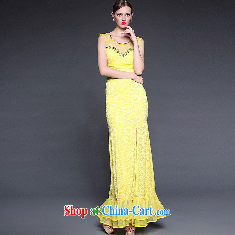Energy Mr. Philip Li toasting service 2015 European New female summer crowsfoot lace beauty and stylish and elegant evening dress yellow are code, energy, Philip Li (mode file), and, on-line shopping