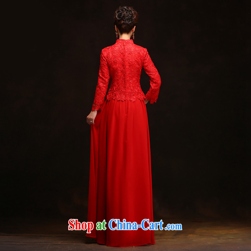 Love spell Fort spring 2015 new toast Service Bridal elegant red wedding dresses Long-Sleeve a shoulder-length, long-sleeved gown XXL (93/77, love the Fort, shopping on the Internet