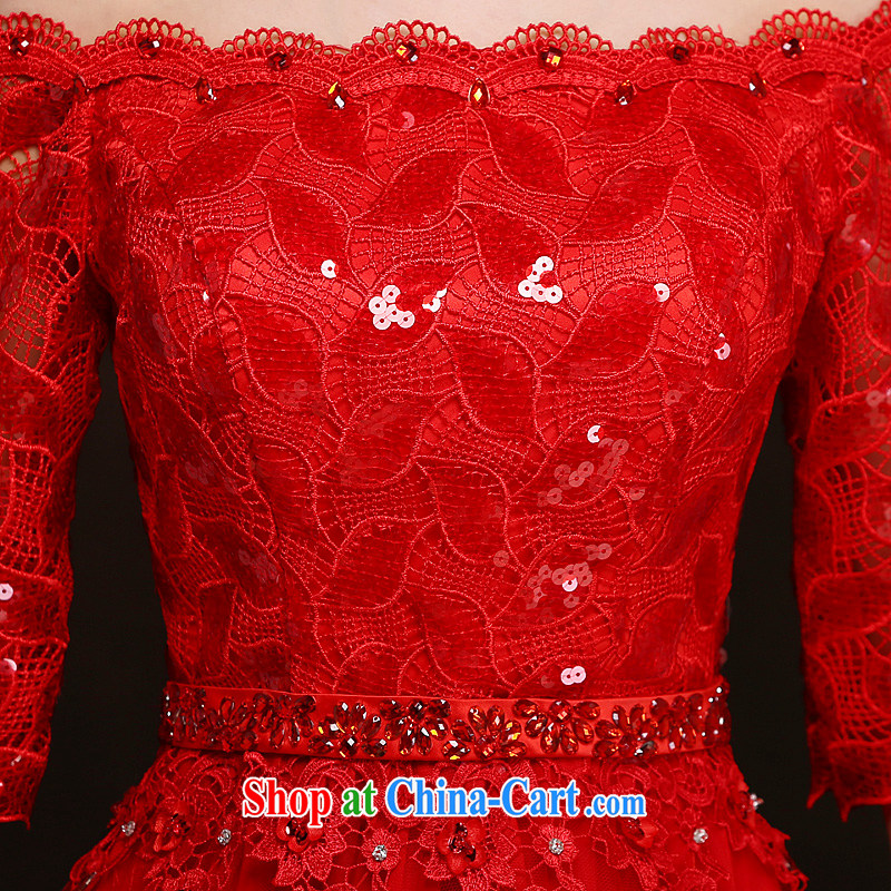 Love spell Fort spring 2015 new marriages red dress a field shoulder A tied up with Korean lace, bows service red XXL (93/77, love the Fort, shopping on the Internet