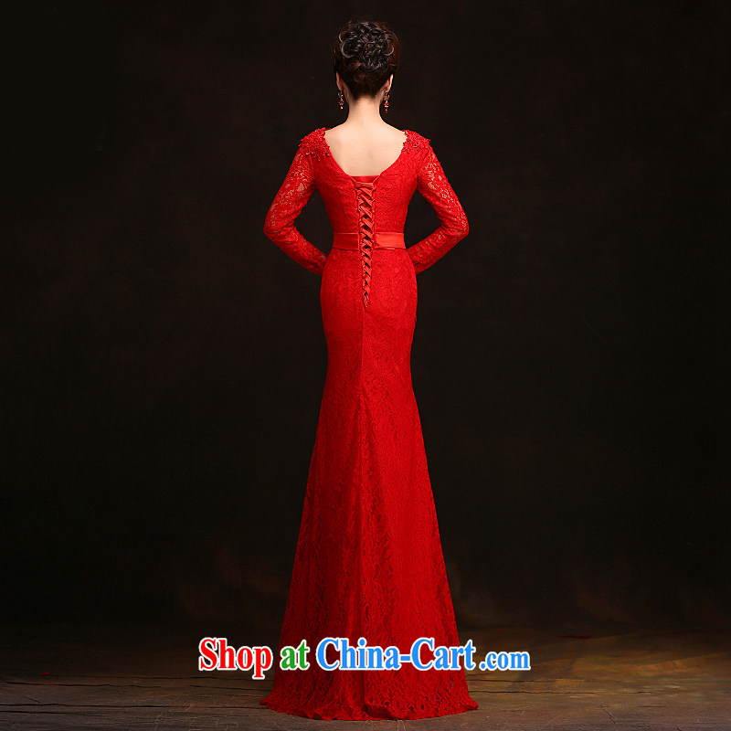 Love spell Fort 2015 new spring wedding wedding dresses at Merlion field shoulder long-sleeved tie-Korean dress uniform toasting red XXL (93/77, love the Fort, shopping on the Internet