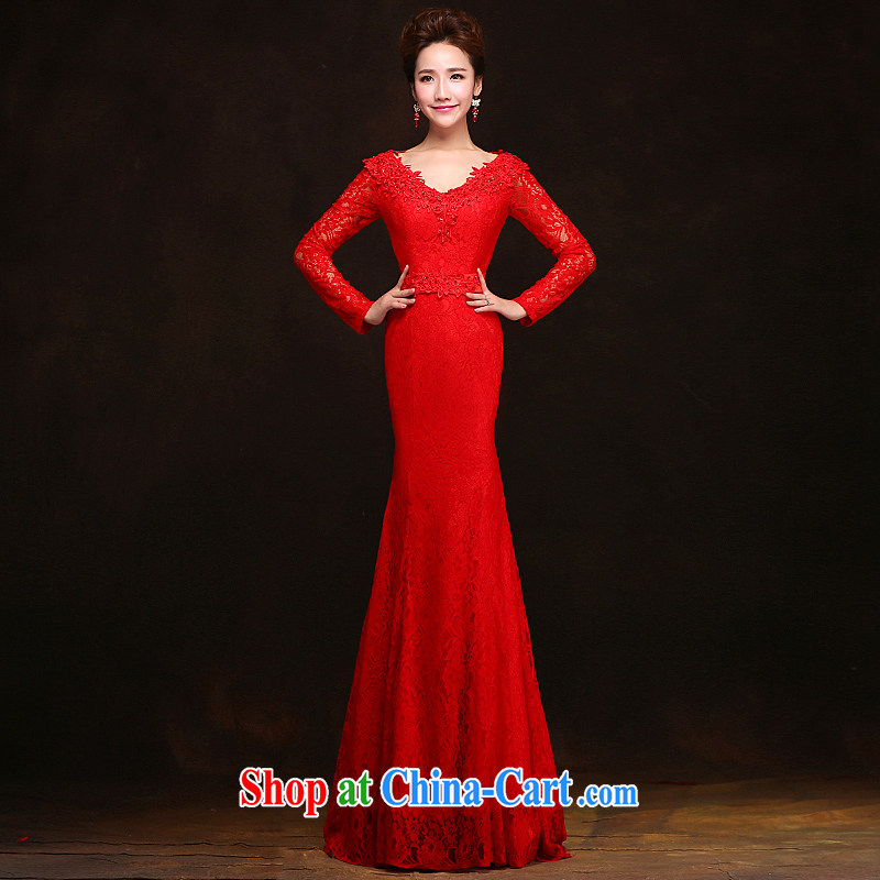 Love spell Fort 2015 new spring wedding wedding dresses at Merlion field shoulder long-sleeved tie-Korean dress uniform toasting red XXL (93/77, love the Fort, shopping on the Internet