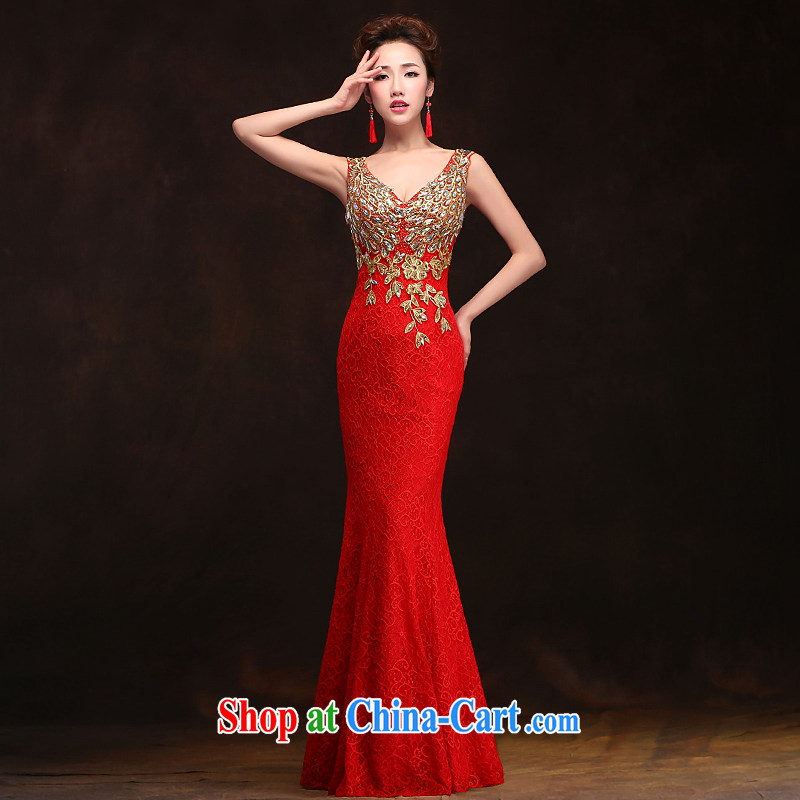 Love spell Fort spring 2015 new Korean Beauty serving toast long bridal crowsfoot double-shoulder lace stylish wedding dress red XXL (93/77, love the Fort, shopping on the Internet