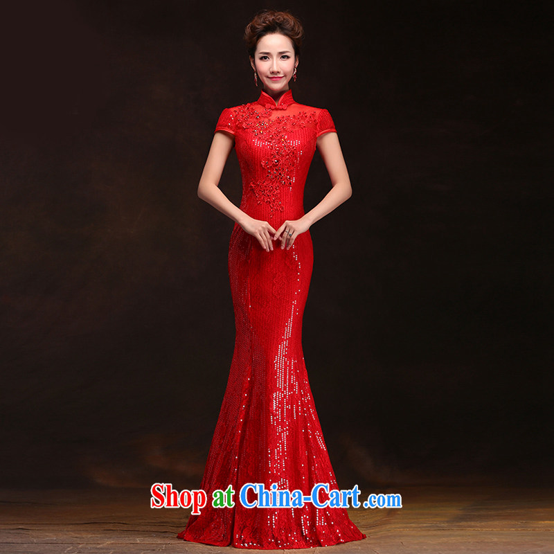 Love spell Fort Lauderdale 2015 new spring marriages wedding dresses stylish crowsfoot, for a field shoulder short-sleeved long serving toast red XXL _93_77.