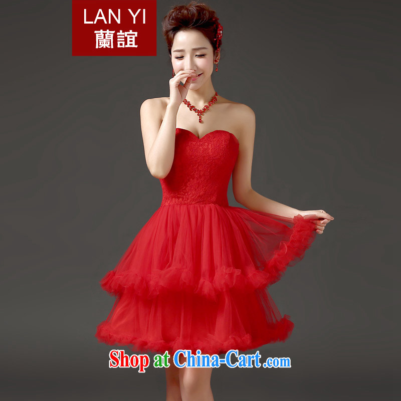 2015 new bride wedding toast wiped his chest Korean red Princess shaggy short skirts, small dress show the Evening Dress Red. Contact Customer Service will supplement to fee