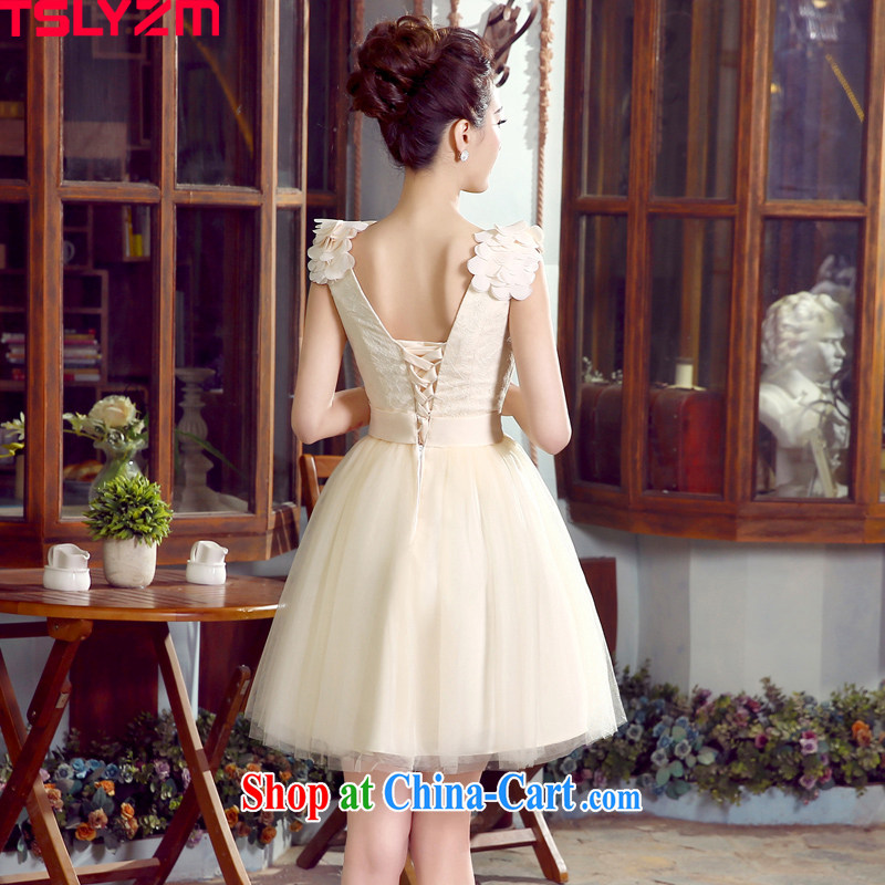 Tslyzm bridal red shoulders serving toast bridesmaid clothing short 2015 spring and summer new shaggy dress collection flower waist graphics thin terrace back strap champagne color XXL, Tslyzm, shopping on the Internet
