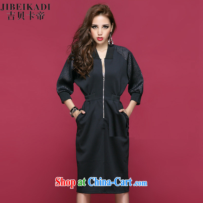 Spring loaded new European wind cool snake cuff stitching the forklift truck long jacket dress black L