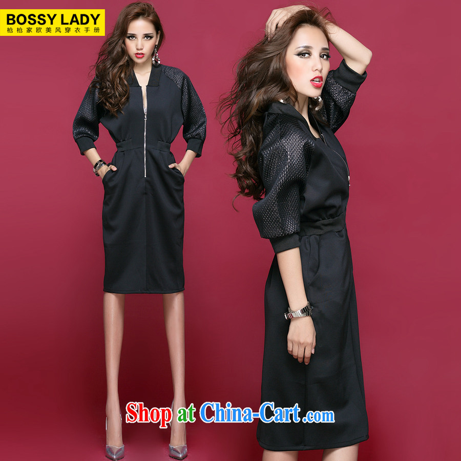 Spring loaded new European and American wind cool snake cuff stitching the forklift truck long jacket dress black L, Bekaa in Dili (JIBEIKADI), online shopping
