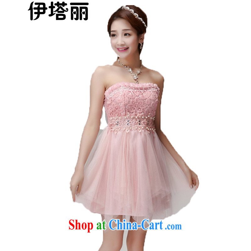 The Lai 2015 summer new Korean version manually staple beads wood drill style Beauty Chest bare dresses bridesmaid dresses in 1013 skirt pink are code