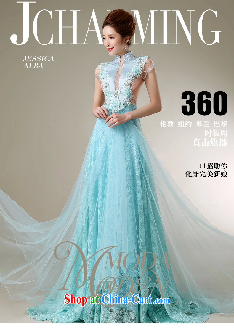Snow Lotus bridal toast serving Korean brides beauty drag and drop tail bows dress classic wood drill set for blue lace bridesmaid dress only the tail dress blue L pictures, price, brand platters! Elections are good character, the national distribution, so why buy now enjoy more preferential! Health