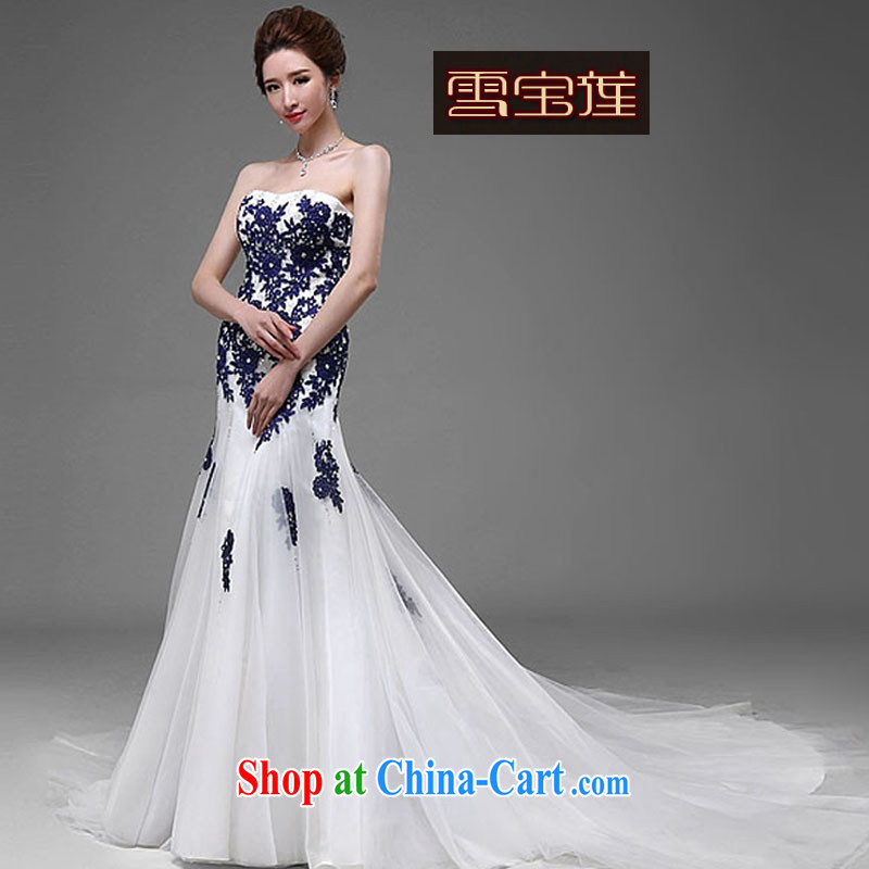 Snow po lin Shen-tail wedding Po blue Mary Magdalene toast chest serving only the water-soluble lace wedding purely manual parquet drill private for cultivating long dress dark blue XL