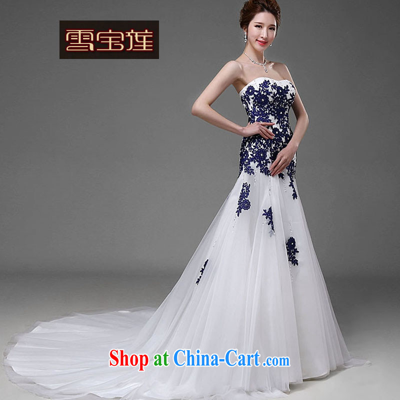 Snow po lin Shen-tail wedding Po blue Mary Magdalene toast chest serving only the water-soluble lace wedding purely manual parquet drill private for cultivating long dress dark blue XL, snow Lotus (XUEBAOLIAN), online shopping