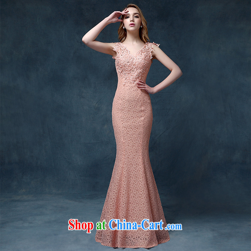 According to Lin Sa 2015 New Beauty at Merlion dress shoulders toast serving long marriages lace banquet dress girls pink XL