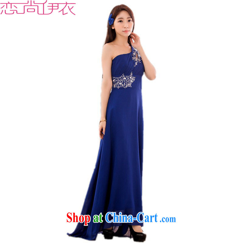 The package mail XL stylish long skirt dress New Name-yuan Greek style graphics thin ice woven dresses thick mm ramp shoulder hosted ceremony skirt blue 3 XL approximately 165 - 185 jack