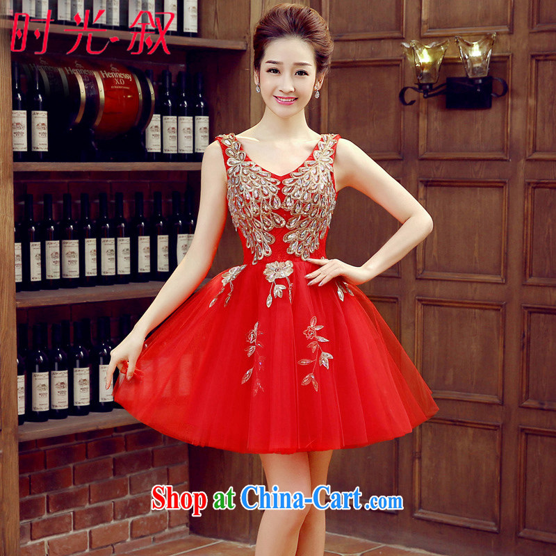 Time Syria bridal dresses wedding toast clothing shoulders stylish small red dress girl short banquet dress student performances parquet drill night dress clothing red XXL
