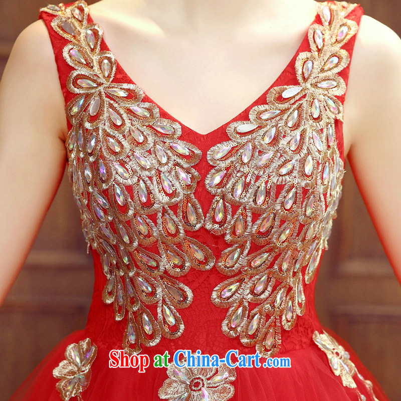 Time Syria bridal dresses wedding toast clothing double-shoulder stylish small red dress girl short banquet dress student performances parquet drill night dress clothing red XXL, time, and shopping on the Internet