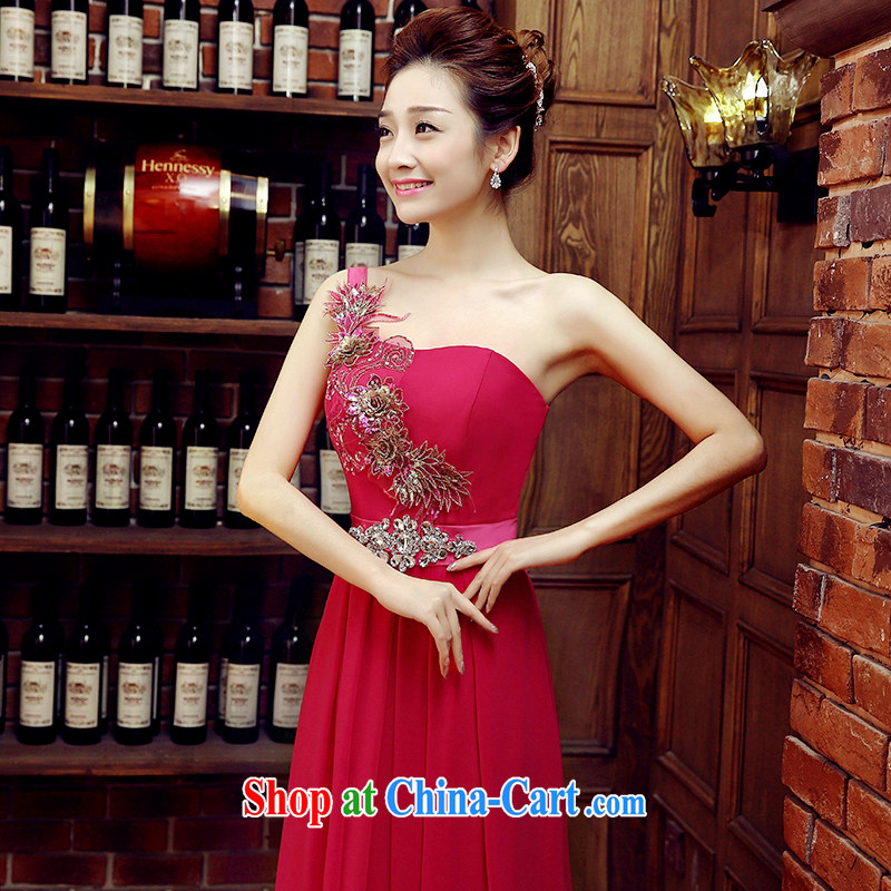 Time Syria 2015 Korean version of the new bride, marriage wedding dresses banquet toast serving long, cultivating Evening Dress bridal toast serving the shoulder of dress red M, time, and shopping on the Internet