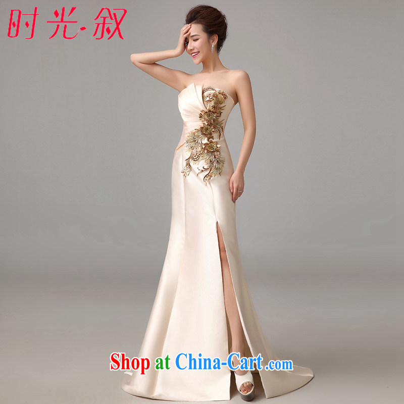 Time his toast Service Bridal style 2015 dress new bridesmaid long crowsfoot beauty chest bare wedding wedding dress, dress car models dress champagne color S