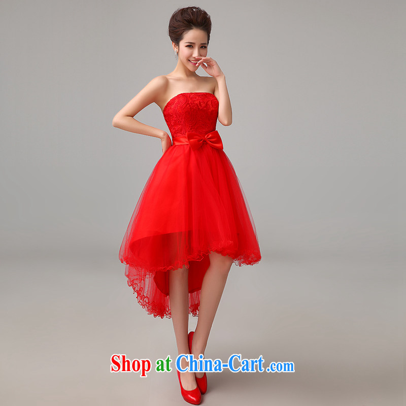 Time SYRIAN ARAB 2015 spring and summer new stylish retro red wedding dresses short before long small-tail dress bride wedding toast wiped his chest small dresses at night red S, time, and shopping on the Internet