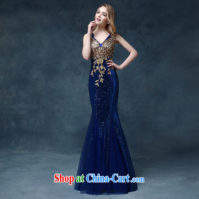 According to Lin Sha Evening Dress 2015 new wedding dress shoulders toast service bridal gown crowsfoot cultivating bows dress long blue XL