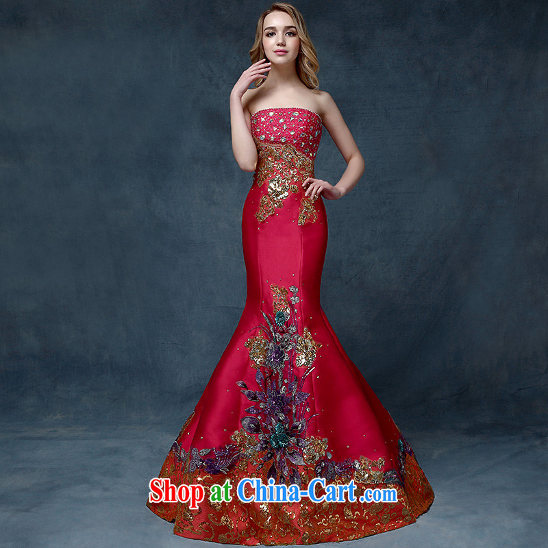 According to Lin Windsor wedding dresses 2015 new stylish erase chest red tail crowsfoot toast Service Bridal dress wedding banquet red XL
