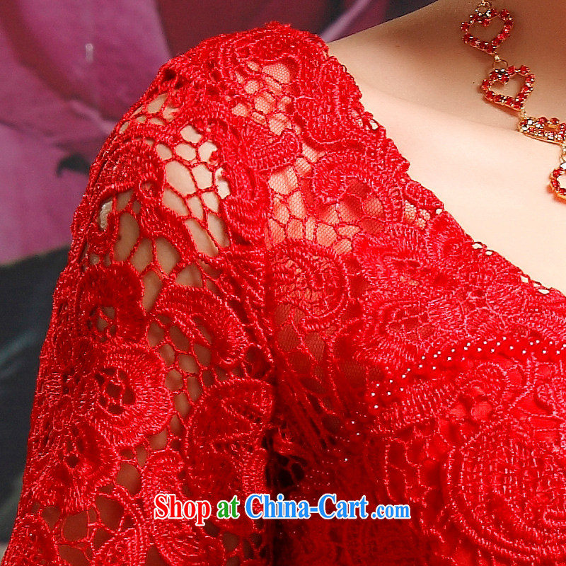 Recall that the red makeup serving toast red long marriages V collar lace short-sleeved dress dress 2015 new L 13,881 red XL, recalling that the red makeup, shopping on the Internet