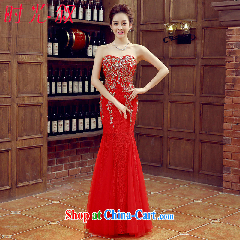Time his bride toast wedding service 2015 spring new female breast wipe long evening dress red crowsfoot wedding dresses summer car show car the evening dress red XXL