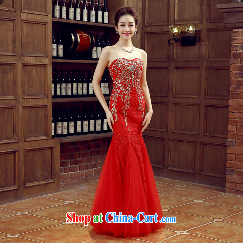 Time his bride toast wedding service 2015 spring new female breast wipe long evening dress red crowsfoot wedding dresses summer car show car the evening dress red XXL, time, and shopping on the Internet