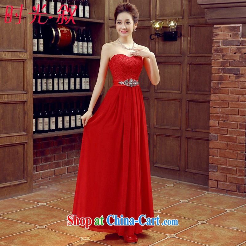 Time his toast service 2015 New red long stylish red erase chest dress bridal wedding dress banquet dress female Red XXL