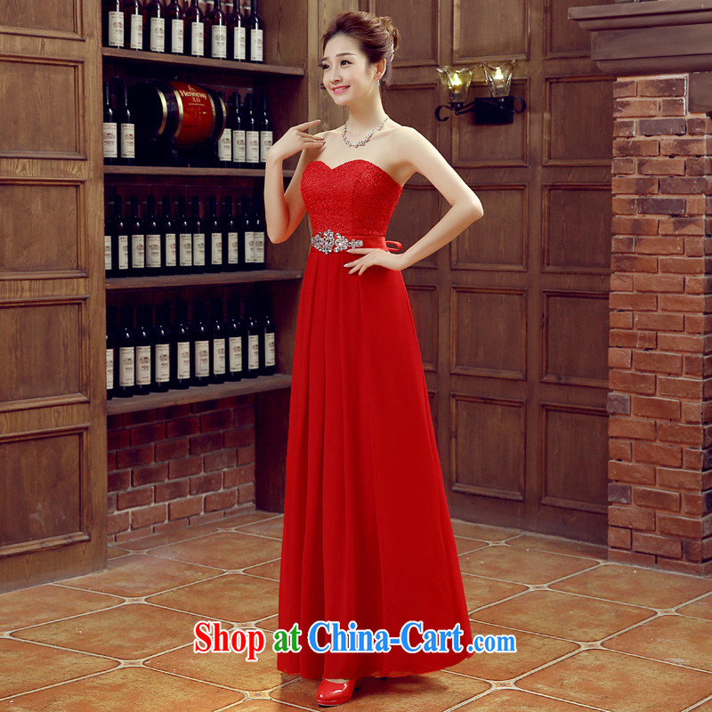 Time his toast service 2015 New red long stylish red erase chest dress bridal wedding dress banquet dress female Red XXL, time, and shopping on the Internet