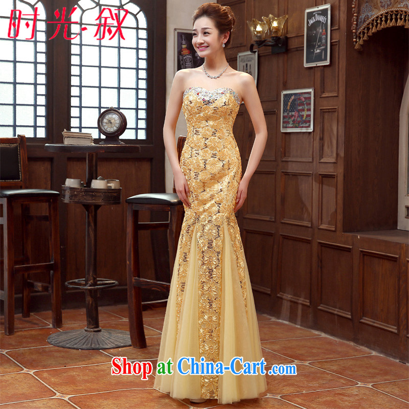 Syria Time 2015 new spring and summer wedding dresses bridal toast clothing fashion at Merlion gold lace wedding dress long car show car models dress dress gold XL
