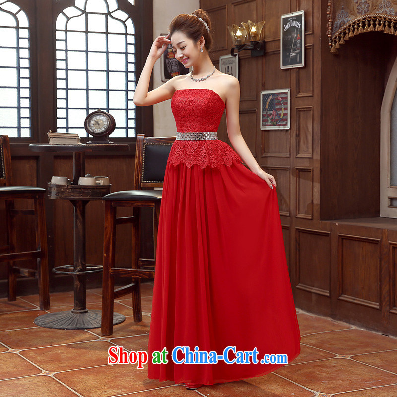Syria Time spring 2015 summer new Korean wiped chest lace beauty graphics thin bridal wedding dress red tie dress long red XXL, time, and shopping on the Internet