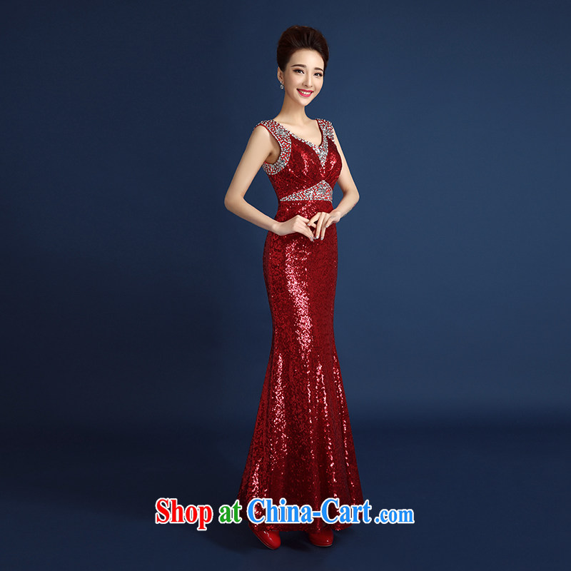 Red bridal toast serving evening dress 2015 new, luxurious, elegant and sexy shoulders at Merlion dress car models serving the people serving red L, beautiful, shopping on the Internet