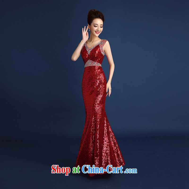 Red bridal toast serving evening dress 2015 new, luxurious, elegant and sexy shoulders at Merlion dress car models serving the people serving red L, beautiful, shopping on the Internet