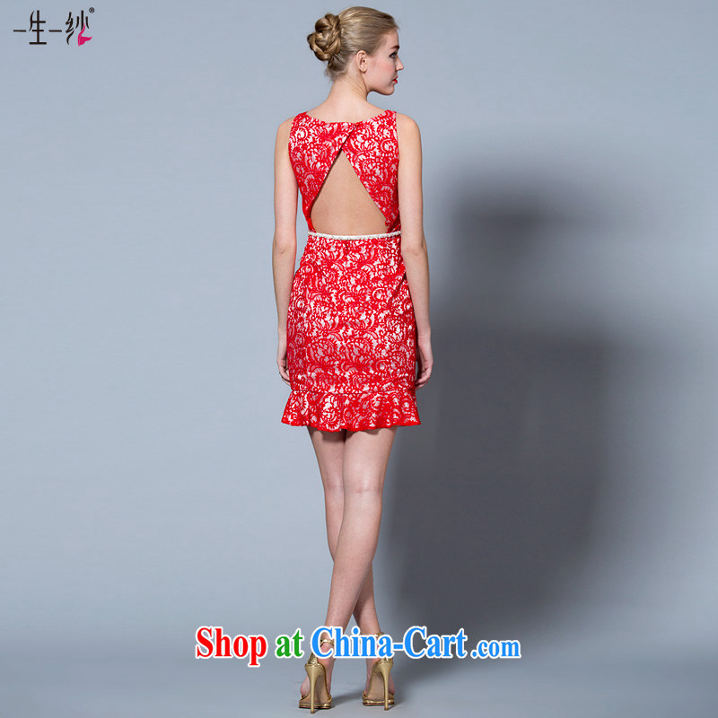 2015 new shoulders banquet dress short bows Service Bridal lace red wedding dresses small 30220929 red S code 160 /80 A, a yarn, shopping on the Internet