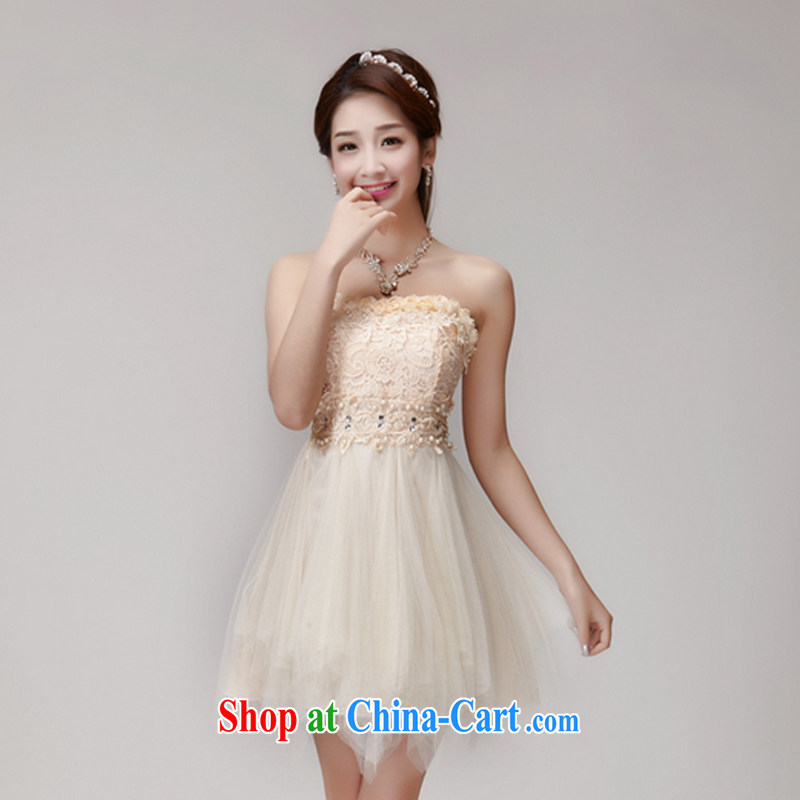 The Manchester Windsor 2015 summer staple manually inserts Pearl drill temperament Beauty Chest bare dresses bridesmaid groups dress skirt apricot L