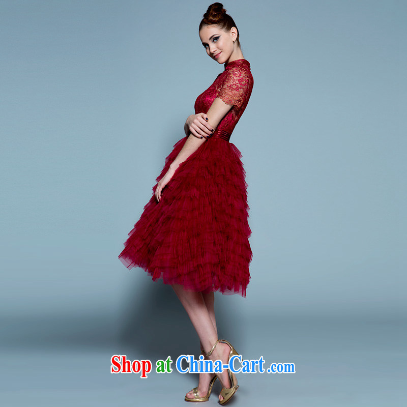 A yarn 2015 new short wedding dress high waist red pregnant bride small dress, Japan and the Republic of Korea, summer toast 20220677 serving wine red back is not exposed XL spot 165 /92 A, a yarn, shopping on the Internet