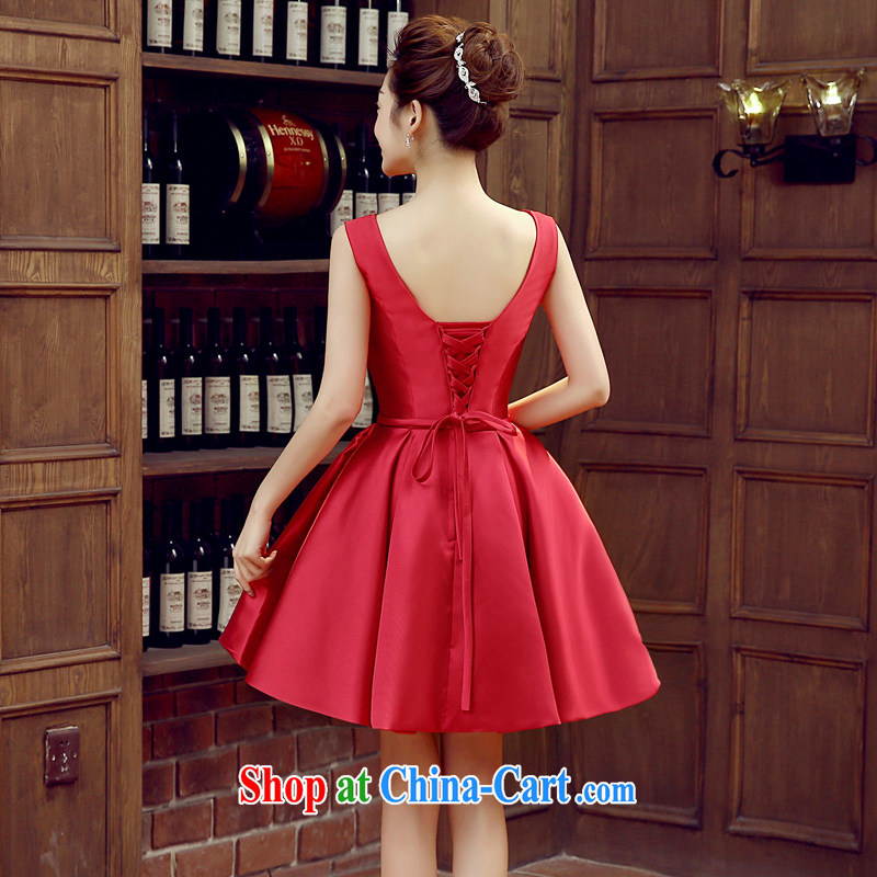 Time SYRIAN ARAB banquet dress 2015 new dual-shoulder short Korean satin dress the bride wedding dress uniform toast spring and summer wine red M, time, and shopping on the Internet