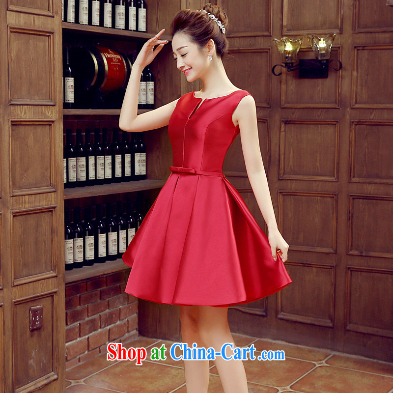 Time SYRIAN ARAB banquet dress 2015 new dual-shoulder short Korean satin dress the bride wedding dress uniform toast spring and summer wine red M, time, and shopping on the Internet