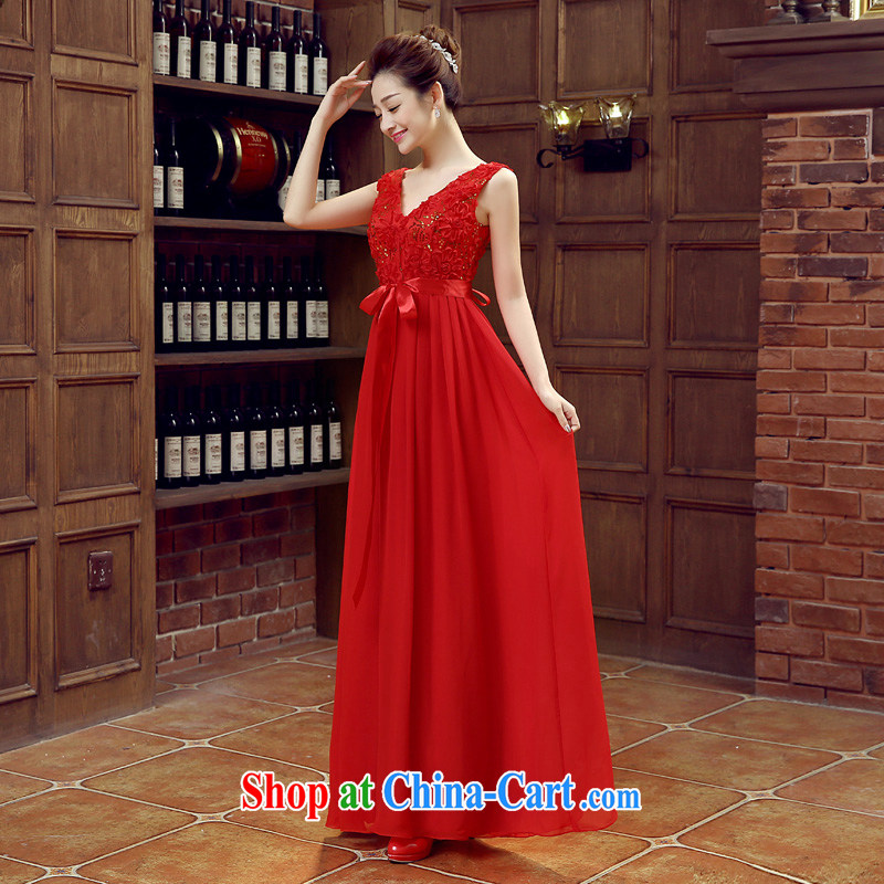 Syria Time 2015 New Red marriage V collar dress wedding dresses long bridal dress uniform toast the code mm thick graphics thin red XXL, time, and shopping on the Internet