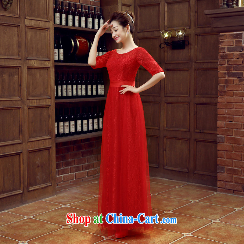 Syria Time 2015 new round collar cuff red long lace strap wedding dresses bridal toast clothing dress dress spring and summer red XXL, time, and shopping on the Internet