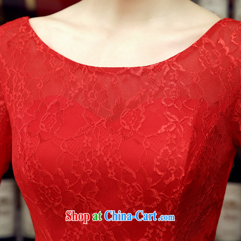 Syria Time 2015 new round collar cuff red long lace strap wedding dresses bridal toast clothing dress dress spring and summer red XXL, time, and shopping on the Internet