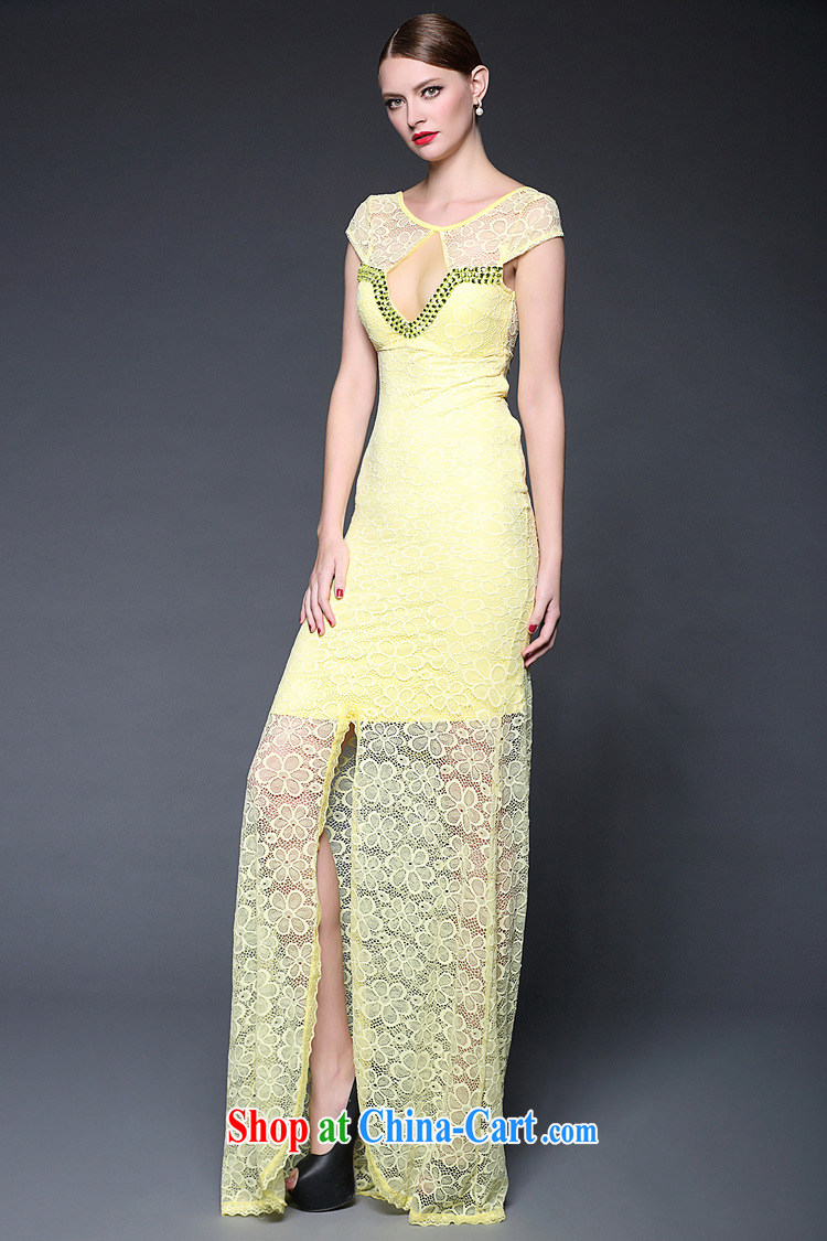 2015 Summer in Europe and the new dress lace stitching staples Pearl long sexy dress dresses W 0230 yellow are code pictures, price, brand platters! Elections are good character, the national distribution, so why buy now enjoy more preferential! Health